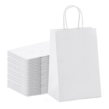 Praktiske Kraftpapir Poser 25Pcs 5.9X3.14X8.2 Inches Lille Papir, Gaveposer Hvide Papirposer Med Håndterer Papiret Indkøbsposer Par