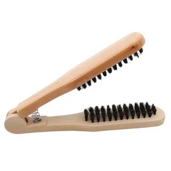 Professionel Dobbelt Børster Frisørsalon Kam V Type Straight Hair Brush Træ Håndtag og Anti-statisk Styling-Værktøjer
