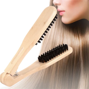 Professionel Dobbelt Børster Frisørsalon Kam V Type Straight Hair Brush Træ Håndtag og Anti-statisk Styling-Værktøjer