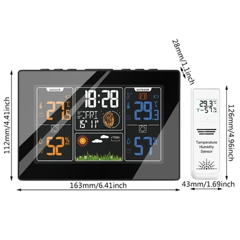 PT 201C Farve-Display Digital vejrstation Indendørs Udendørs Termo-hygrometer 4-Niveau Justerbar Dimmer
