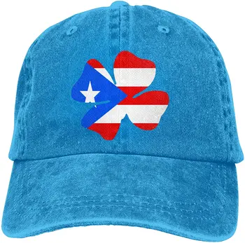 Puerto Rican Irske Flag 4 Blade Kløver Sport Denim Hætte, Justerbar Unisex Almindelig Baseball Cowboy Snapback Hat