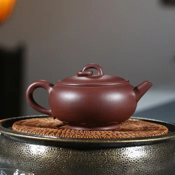 Puljen af yixing anbefalet high lærer fei alle hånd jin tromme pot autentisk afklædt malm lilla ler enkelt tekande