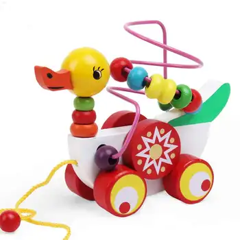 Puslespil, børn legetøj Træ Legetøj For Intellektuel Trailer Rundt Perle Duck Beaded Store Baby-Puslespil for Børn 0-1-2-3 År Gammel