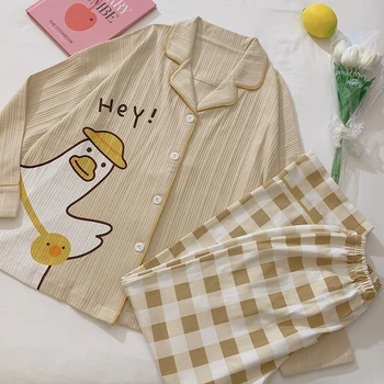 Pyjamas Kvinder er Forår og Efterår Cute Duck Bomuld Langærmet Bomuld i Stor Størrelse Internet Varmt Kan Overtøj Homewear Passer til