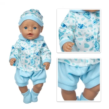 Pyjamas Sæt Hat, Frakke, Shorts, Sokker, der Passer Bære Passe 17inch 43 cm Baby Doll Reborn Babyer Dukke Tøj, Tilbehør,42 cm Nenuco Dukke
