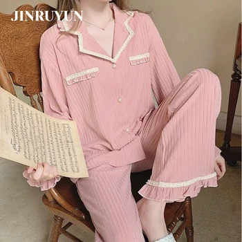 Pyjamas sæt kvinder foråret efteråret ren bomuld langærmet tynd sektion ins vind tendens søde og søde koreansk hjem passer til