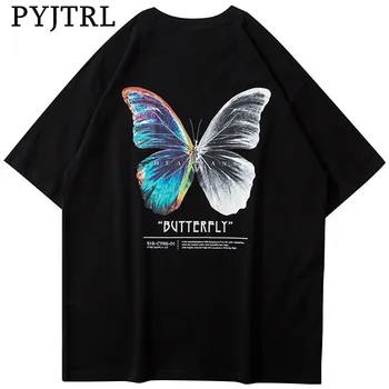 PYJTRL Oversize T Mænd Streetwear Farve Sommerfugl kortærmet Bomulds T-Shirt