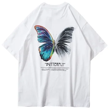 PYJTRL Oversize T Mænd Streetwear Farve Sommerfugl kortærmet Bomulds T-Shirt