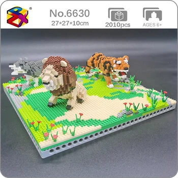 PZX 6630 Dyrenes Verden Lion Tiger Wolf Blomst Eng 3D-Model DIY Mini Diamant Blokke, Mursten Bygning Legetøj for Børn, ingen Box