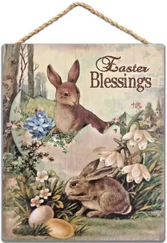 Påske Velsignelser Bunny Kaniner, Æg, Blomster, Træ Tegn 8x12 cm / 20x30 cm