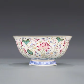 Qing-Dynastiet Qianlong År Mærket Malet Guld Lotus Mønster Skål Jingdezhen Emalje Skål Antik Porcelæn Samling