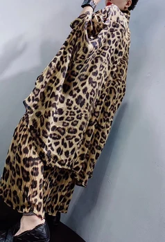 QING MO Fashion Brand Kvinder Leopard Print Sæt 2021 Efteråret Kvinder Chiffon sætter Kvinder og Single Breasted Frakke + Bred Ben Bukser ZQY6867