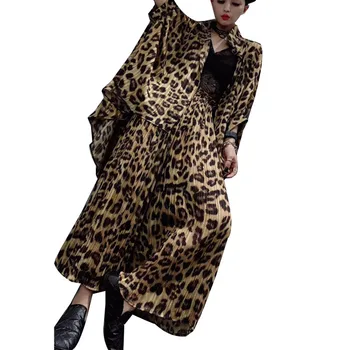 QING MO Fashion Brand Kvinder Leopard Print Sæt 2021 Efteråret Kvinder Chiffon sætter Kvinder og Single Breasted Frakke + Bred Ben Bukser ZQY6867