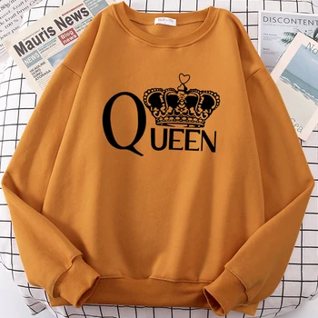 Queen ' s Store Krone Trykt Kvindelige Sweatshirts Mode Løs Hættetrøjer Afslappet Varm Sweatshirt Efteråret Fleece Crewneck Tøj til Mænd