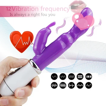 Rabbit Vibrator med 12 hastigheder af Vibrationer Dildo for Kvinder USB Charge Kvindelige Masturbator Dobbelt Motor G Spot Klitoris Massage Sex Legetøj