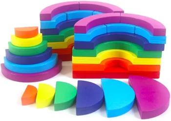 Rainbow træ-blok kreativ tænkning byggesten stakke Rainbow Stacking Blokke Balance Blokke børn Sanser Træ-Legetøj