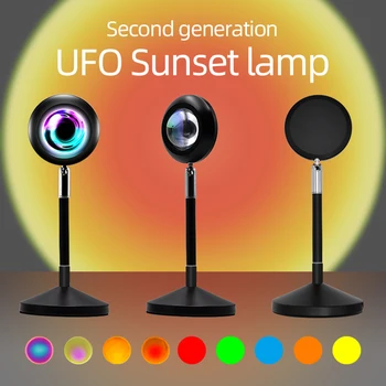Rainbow UFO Sunset Nat Lys Projektor Atmosfære Lampe Moderne Farverige Lamper Lys, Dekoration USB-Stikket Tabel