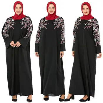 Ramadan Abaya Dubai Kaftan Muslimske Broderi Løs Lange Maxi Kjole Islam Blomster Jilbab Arabiske Robe Cocktail Party Kjole Mellemøsten