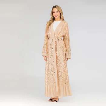 Ramadan Arabiske Broderet Chiffon Hijab Åbne Dubai Abaya Kimono Muslimske Mode Tyrkiet Kaftan Kvinder Kjole Kaftan Islamisk Tøj