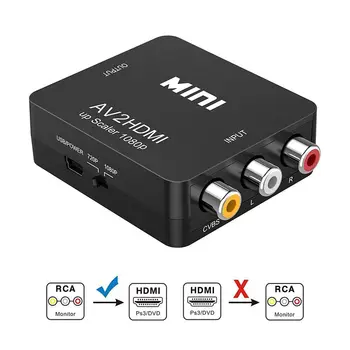 RCA-til-HDMI, 1080P Mini RCA Composite CVBS AV-til-HDMI Video Audio Converter-Adapter, der Understøtter PAL/NTSC med USB Opladning Kabel-fo