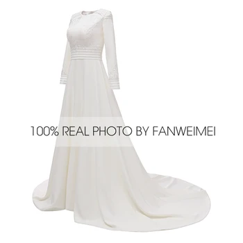 Real Photo Enkel langærmet Almindelig Satin Elegant Vintage Brudekjole Brudekjole Bruden skræddersyet fabrik #1003
