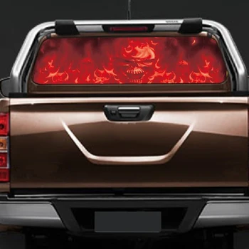 Red Flame Skull for Lastbil, Jeep Suv Afhentning 3D Bag Forruden Decal Sticker Indretning bagruden Glas Plakat 53.1X14.2 Tommer