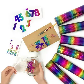 Reflekterende Rainbow Holografiske Rainbow Selvklæbende Selvklæbende Vinyl Roll Håndværk Vinyl Til Tegn, Bogstaver Cricut Decal Dropship Hot