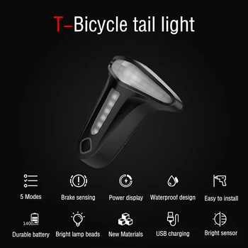 Registrering Bremse LED Cykling baglygte Smart Cykel Baglygte Auto Start Stop Lommelygte USB-Genopladelige for Byernes Vej Cykel