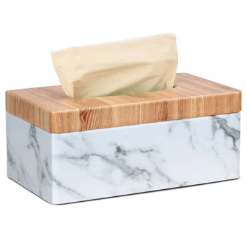 Rektangulære Marmor PU Facial Korn Tissue Box Dække Serviet Holder Papir Håndklæde Dispenser Beholderen til Hjemmet Kontor Indretning