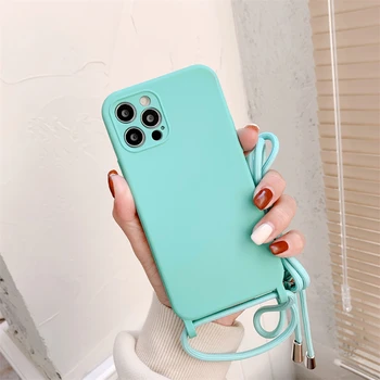Ren farve messenger lanyard phone case for iPhone 11 12 Pro Max mini SE 2020 X XR XS Max 7 8 Plus anti-fald beskyttende cover