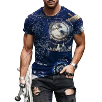 Retro 3D-print-T-shirt, mænds skull print-O-hals kortærmet skjorte fashion street style 2021 sommer