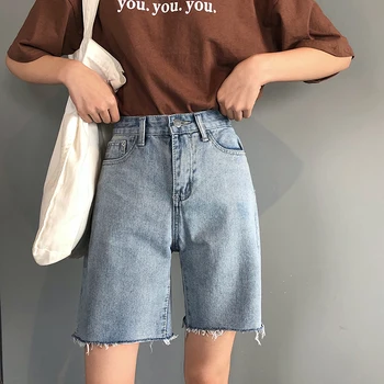 Retro Høj Talje, der er Beskåret, Denim Shorts til Kvinder Sommeren 2019 Ny koreansk Stil Løs Slankende Burr Hot Pants Bukser til Midten