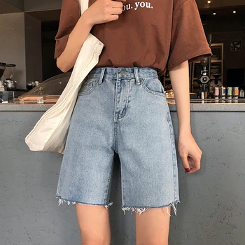 Retro Høj Talje, der er Beskåret, Denim Shorts til Kvinder Sommeren 2019 Ny koreansk Stil Løs Slankende Burr Hot Pants Bukser til Midten