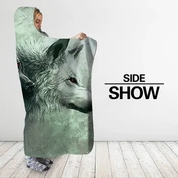 Retro Par Kast Hætteklædte Tæppe Mode Wolf Dyr 3D-Print Bærbare Varm Fleece Sengetøj Kontor Dyner Blødt Voksne Rejser