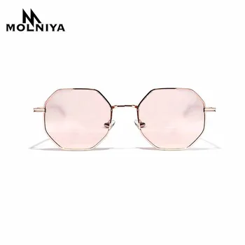 Retro polygon solbriller Mænd Kvinder Luksus pink Linse Runde Solbriller Vintage Lille ramme Spejl farve solbriller