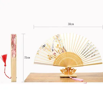 Retro Sammenklappelig Silke Fan Kinesisk Stil Dekorative Bambus Håndtag Hånd Fan Fire Sæson Maleri Hjem Indretning