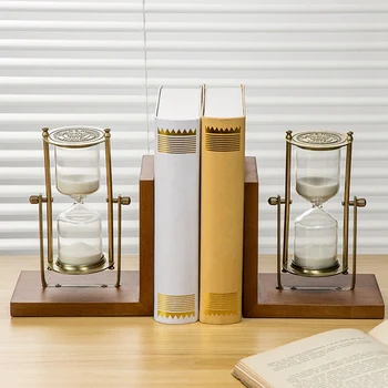 Retro Timeglas Bog Stående Dekoration Bruser Undersøgelse Timeglas Reol Atmosfæriske Mode Træ-Bookend