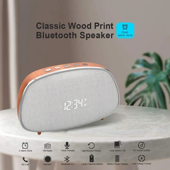 Retro Træ Digitale Vækkeur Bluetooth Højttaler Trådløse Stereo HiFi Transportabel FM-Radio, Elektroniske Snooze-LED-Fjernsyn Ur