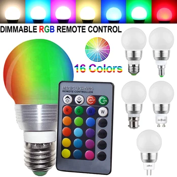 RGB E27 LED Pære bombilla inteligente E14 B22 GU10 MR16 lampara Farverige LED-Lampe Hjem Indretning 3W Dæmpbar Pære Spotlight
