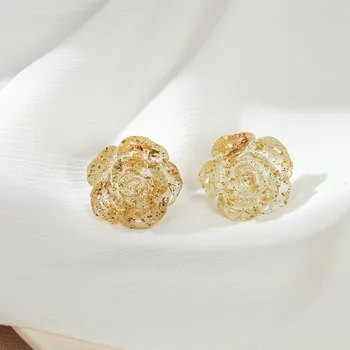 RING BANDE smykker temperament gennemsigtig guld folie steg blomst øreringe mode øreringe