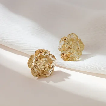 RING BANDE smykker temperament gennemsigtig guld folie steg blomst øreringe mode øreringe