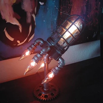 Rocket Lampe Nat Lys, boligindretning Steampunk Raket Lampe Til Soveværelset Hotel LED Flamme E-26 Blinkende LED-Pærer