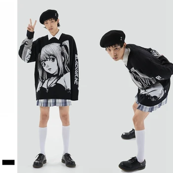 ROENICK Anime Pige Strikkede Trøjer Mænd O-Hals Harajuku Hip Hop Streetwear Efterår Par Vintage Japansk Kawaii Pullover