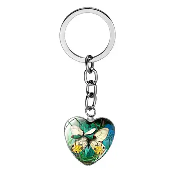 Romantisk Dragonfly Butterfly Tid Perle Hjerte Nøglering Insekt Dyr Tema Nøglering Gave Kvinder Taske Charme Vintage Smykker