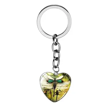 Romantisk Dragonfly Butterfly Tid Perle Hjerte Nøglering Insekt Dyr Tema Nøglering Gave Kvinder Taske Charme Vintage Smykker