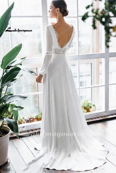 Romantisk langærmet Brudekjole 2021 Applicerede V-hals A-Linje Vestido De Novia Prinsesse Plus Size Brudekjole