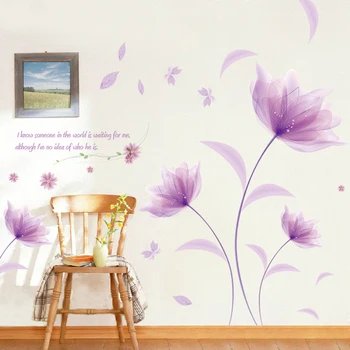 Romantisk Lilla blomster wallsticker kærlighed stue soveværelse til Indretning Kunst Decals baggrund klistermærker Tapet dekoration