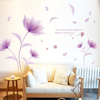 Romantisk Lilla blomster wallsticker kærlighed stue soveværelse til Indretning Kunst Decals baggrund klistermærker Tapet dekoration