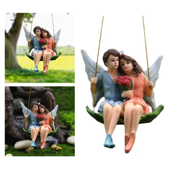 Romantiske Par Figurer Swing Flower Fairy Have Micro Landskab Hængende Pendel Harpiks Håndværk Kreative Scene Dekoration