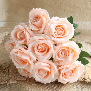Rose Buket Kunstige Silke Rose Buket Bruden Dekoration Hånd, Der Holder Pink White Rose Gren